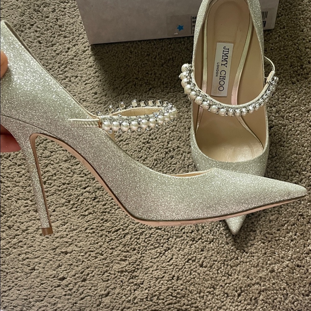 Jimmy Choo Silver Glitter Heels - Picture 6 of 10